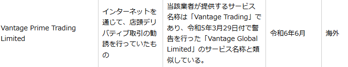 日本の金融庁から警告を受けている
