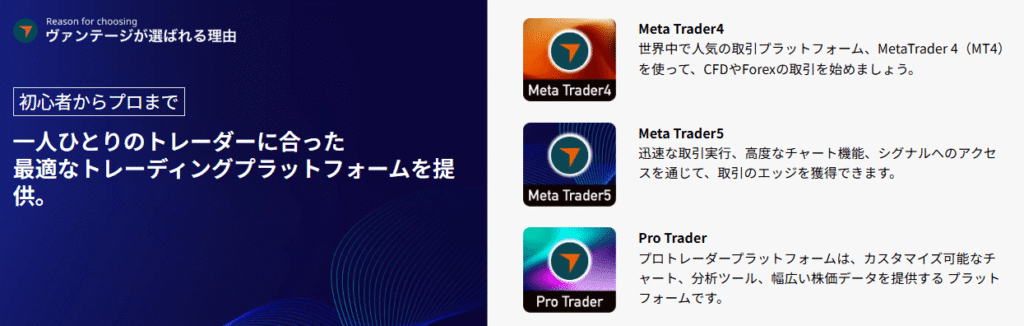 Vantageの取引ツール