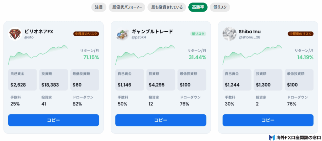 XMのコピートレードは絞り込みが簡単