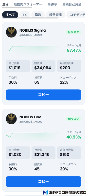XMのコピートレードは絞り込みが簡単